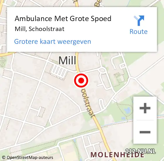 Locatie op kaart van de 112 melding: Ambulance Met Grote Spoed Naar Mill, Schoolstraat op 25 februari 2020 23:37