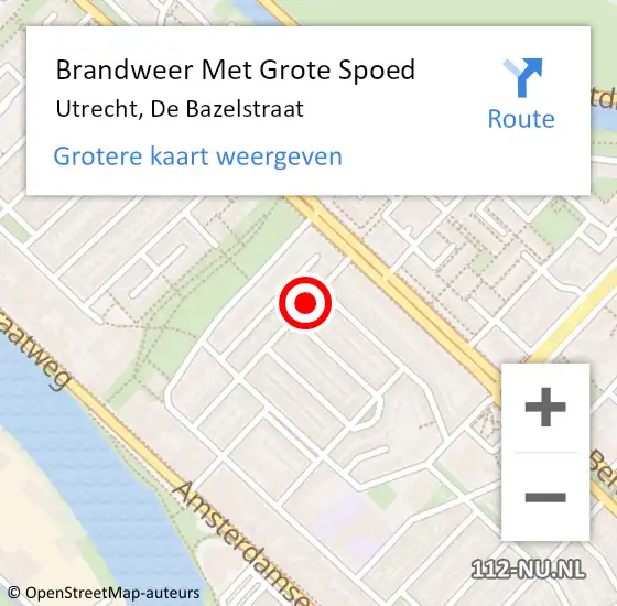Locatie op kaart van de 112 melding: Brandweer Met Grote Spoed Naar Utrecht, De Bazelstraat op 25 februari 2020 23:50