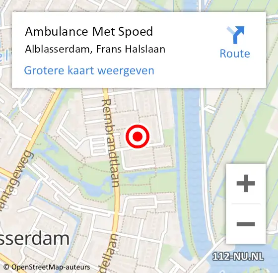 Locatie op kaart van de 112 melding: Ambulance Met Spoed Naar Alblasserdam, Frans Halslaan op 26 februari 2020 00:40