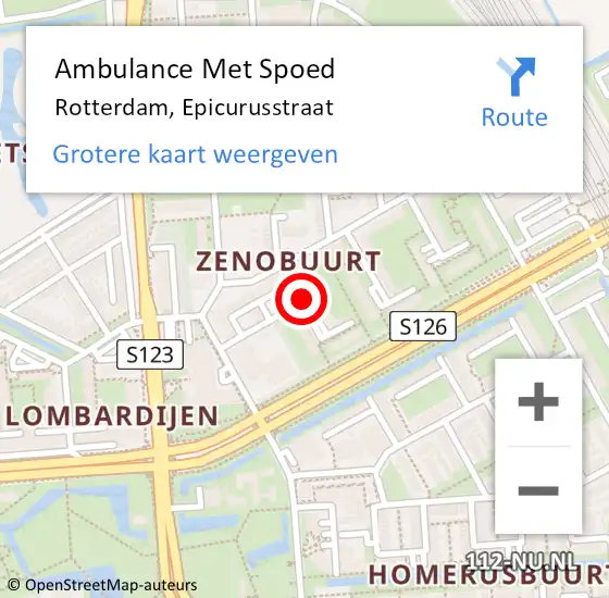 Locatie op kaart van de 112 melding: Ambulance Met Spoed Naar Rotterdam, Epicurusstraat op 26 februari 2020 01:00
