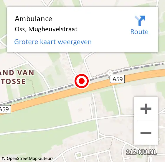 Locatie op kaart van de 112 melding: Ambulance Oss, Mugheuvelstraat op 26 februari 2020 12:11