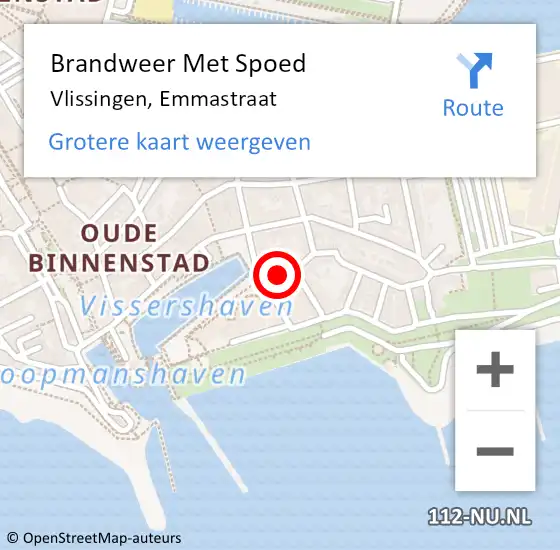 Locatie op kaart van de 112 melding: Brandweer Met Spoed Naar Vlissingen, Emmastraat op 26 februari 2020 12:13