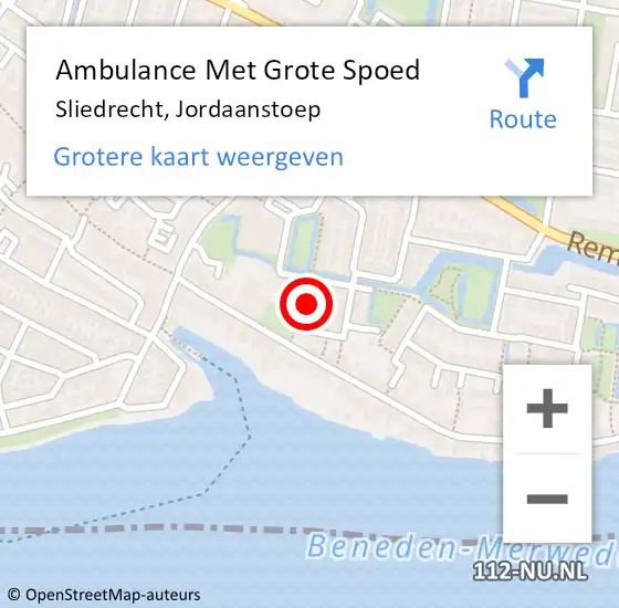 Locatie op kaart van de 112 melding: Ambulance Met Grote Spoed Naar Sliedrecht, Jordaanstoep op 26 februari 2020 13:08