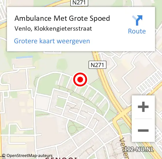 Locatie op kaart van de 112 melding: Ambulance Met Grote Spoed Naar Venlo, Klokkengietersstraat op 26 februari 2020 13:09