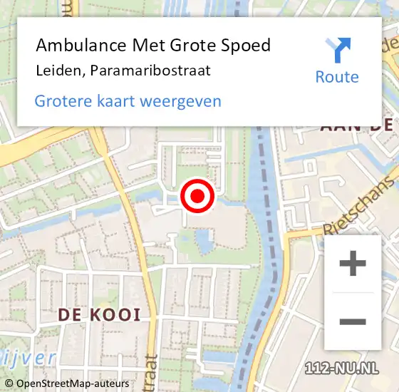 Locatie op kaart van de 112 melding: Ambulance Met Grote Spoed Naar Leiden, Paramaribostraat op 26 februari 2020 14:33