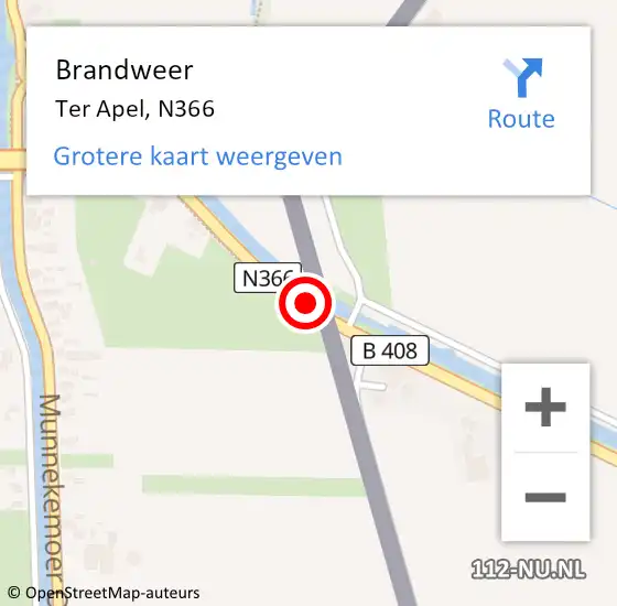 Locatie op kaart van de 112 melding: Brandweer Ter Apel, N366 op 29 april 2014 16:57