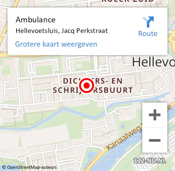Locatie op kaart van de 112 melding: Ambulance Hellevoetsluis, Jacq Perkstraat op 26 februari 2020 16:12