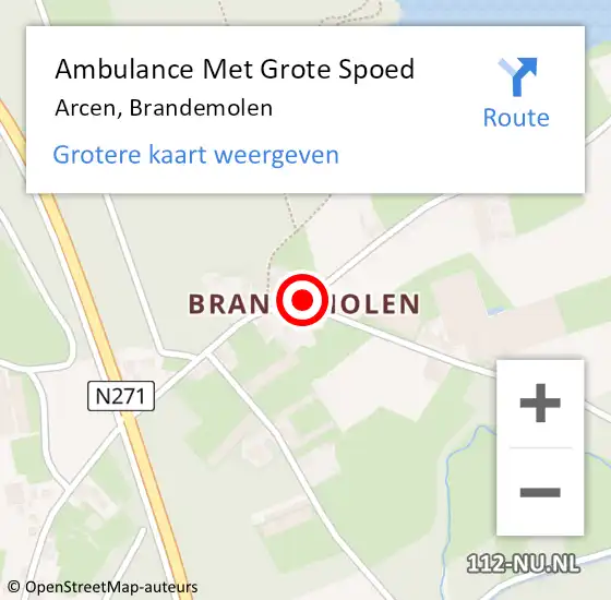 Locatie op kaart van de 112 melding: Ambulance Met Grote Spoed Naar Arcen, Brandemolen op 26 februari 2020 18:07