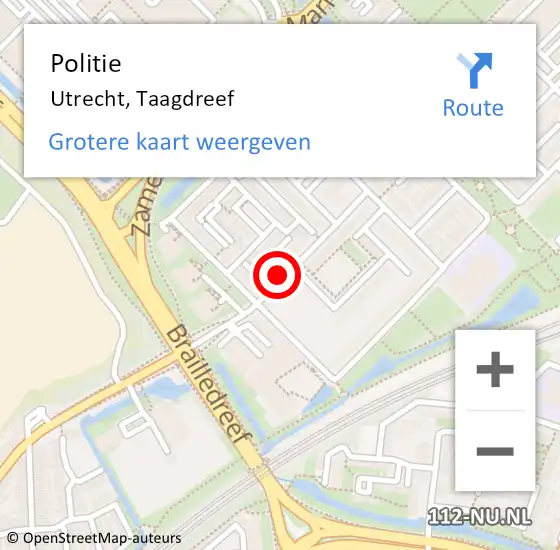 Locatie op kaart van de 112 melding: Politie Utrecht, Taagdreef op 26 februari 2020 18:22