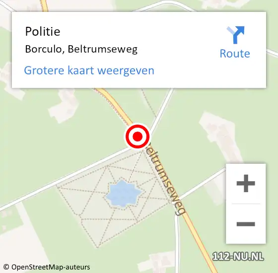 Locatie op kaart van de 112 melding: Politie Borculo, Beltrumseweg op 26 februari 2020 18:33