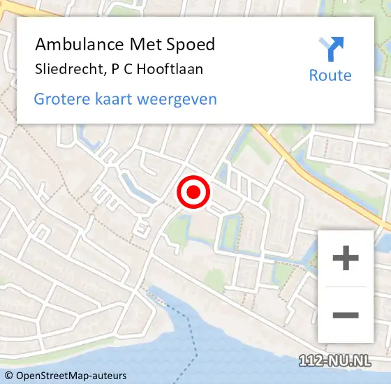 Locatie op kaart van de 112 melding: Ambulance Met Spoed Naar Sliedrecht, P C Hooftlaan op 26 februari 2020 19:43