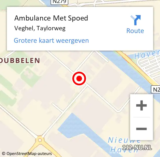 Locatie op kaart van de 112 melding: Ambulance Met Spoed Naar Veghel, Taylorweg op 26 februari 2020 20:56