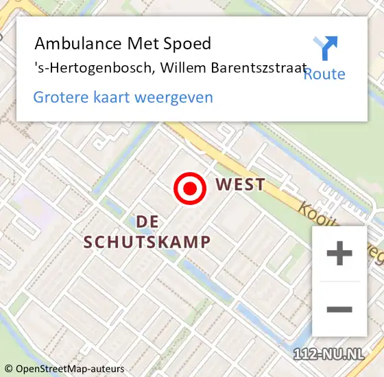 Locatie op kaart van de 112 melding: Ambulance Met Spoed Naar 's-Hertogenbosch, Willem Barentszstraat op 27 februari 2020 00:27