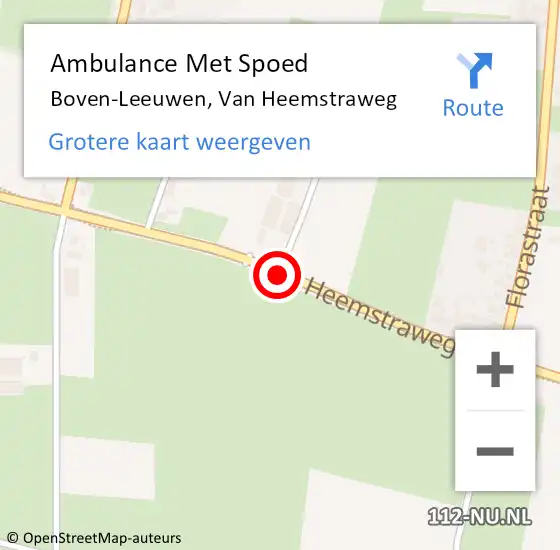 Locatie op kaart van de 112 melding: Ambulance Met Spoed Naar Boven-Leeuwen, Van Heemstraweg op 27 februari 2020 04:09