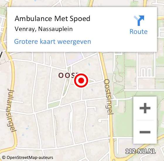 Locatie op kaart van de 112 melding: Ambulance Met Spoed Naar Venray, Nassauplein op 29 april 2014 17:40