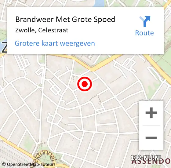 Locatie op kaart van de 112 melding: Brandweer Met Grote Spoed Naar Zwolle, Celestraat op 27 februari 2020 05:28