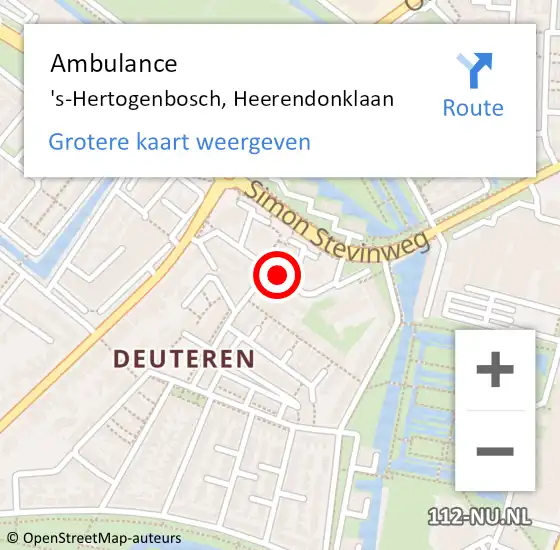 Locatie op kaart van de 112 melding: Ambulance 's-Hertogenbosch, Heerendonklaan op 27 februari 2020 09:06