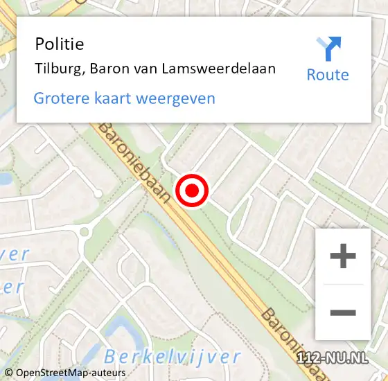 Locatie op kaart van de 112 melding: Politie Tilburg, Baron van Lamsweerdelaan op 27 februari 2020 09:26