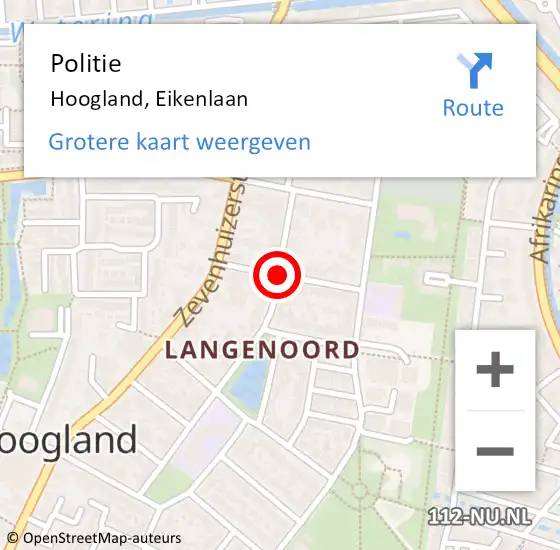 Locatie op kaart van de 112 melding: Politie Hoogland, Eikenlaan op 27 februari 2020 10:36