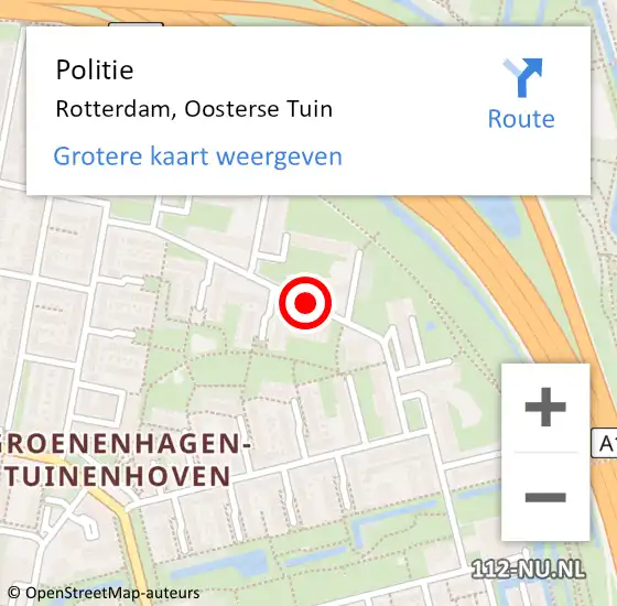 Locatie op kaart van de 112 melding: Politie Rotterdam, Oosterse Tuin op 27 februari 2020 11:07