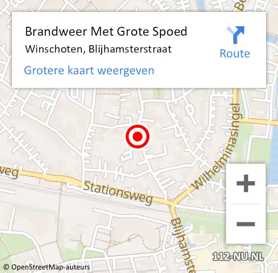 Locatie op kaart van de 112 melding: Brandweer Met Grote Spoed Naar Winschoten, Blijhamsterstraat op 27 februari 2020 11:10