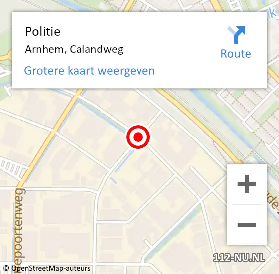 Locatie op kaart van de 112 melding: Politie Arnhem, Calandweg op 27 februari 2020 12:08