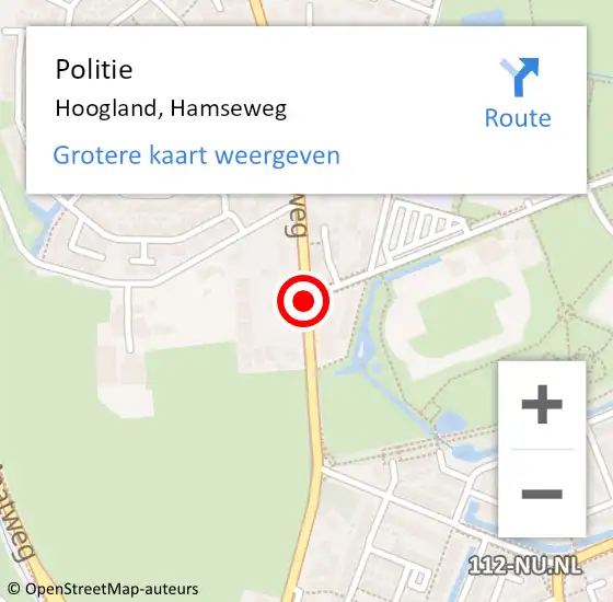 Locatie op kaart van de 112 melding: Politie Hoogland, Hamseweg op 27 februari 2020 12:14