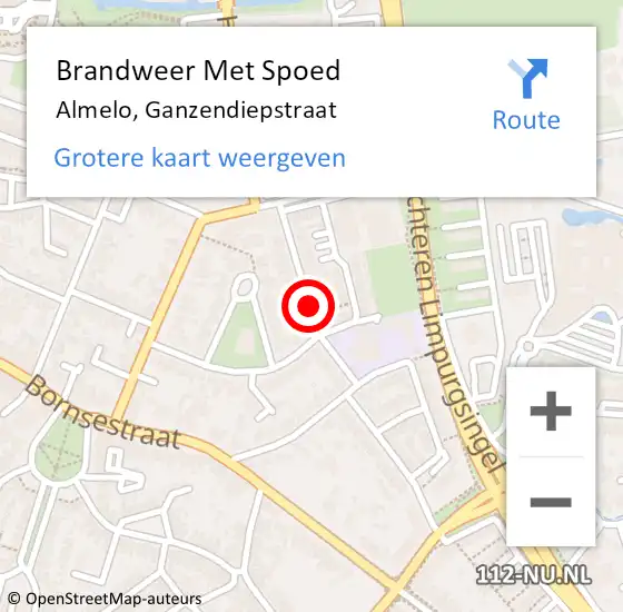 Locatie op kaart van de 112 melding: Brandweer Met Spoed Naar Almelo, Ganzendiepstraat op 27 februari 2020 13:24