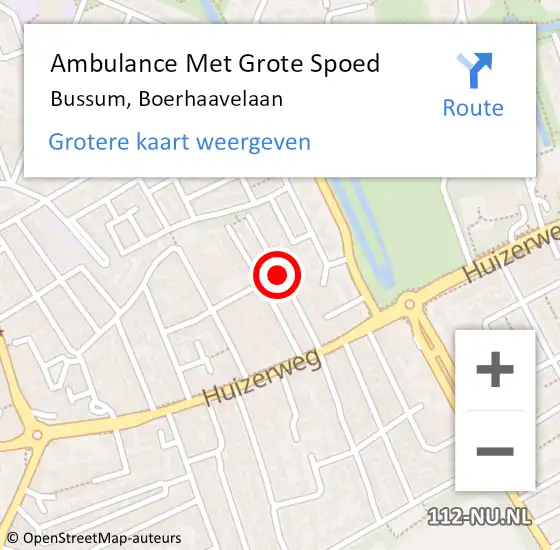 Locatie op kaart van de 112 melding: Ambulance Met Grote Spoed Naar Bussum, Boerhaavelaan op 29 april 2014 18:27