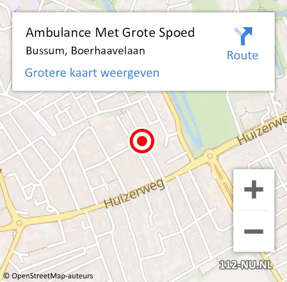 Locatie op kaart van de 112 melding: Ambulance Met Grote Spoed Naar Bussum, Boerhaavelaan op 29 april 2014 18:29