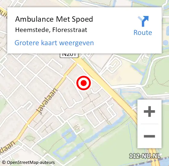 Locatie op kaart van de 112 melding: Ambulance Met Spoed Naar Heemstede, Floresstraat op 27 februari 2020 13:53