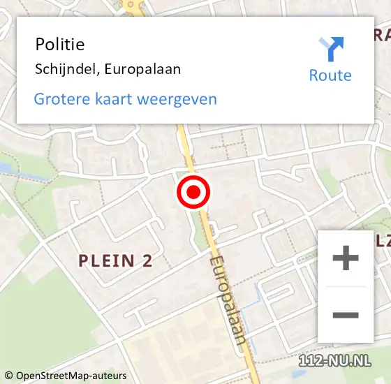 Locatie op kaart van de 112 melding: Politie Schijndel, Europalaan op 27 februari 2020 14:50