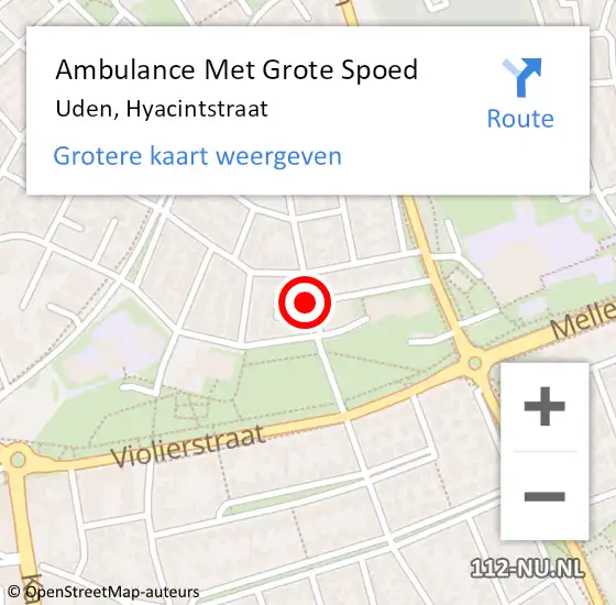 Locatie op kaart van de 112 melding: Ambulance Met Grote Spoed Naar Uden, Hyacintstraat op 27 februari 2020 15:13