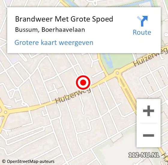 Locatie op kaart van de 112 melding: Brandweer Met Grote Spoed Naar Bussum, Boerhaavelaan op 29 april 2014 18:38