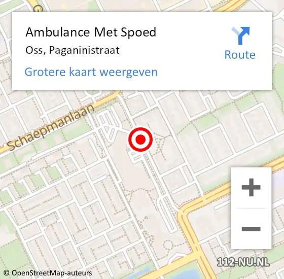 Locatie op kaart van de 112 melding: Ambulance Met Spoed Naar Oss, Paganinistraat op 27 februari 2020 15:14