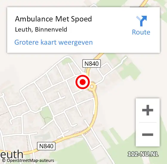 Locatie op kaart van de 112 melding: Ambulance Met Spoed Naar Leuth, Binnenveld op 27 februari 2020 15:39