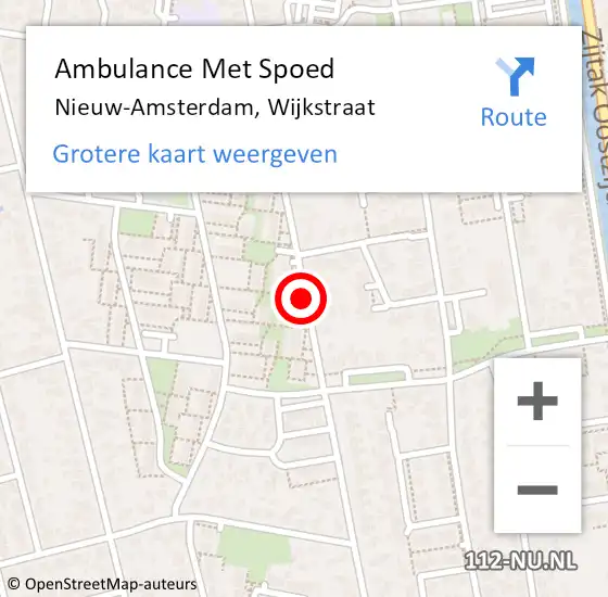 Locatie op kaart van de 112 melding: Ambulance Met Spoed Naar Nieuw-Amsterdam, Wijkstraat op 27 februari 2020 16:18