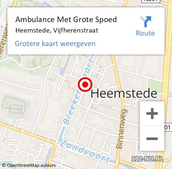 Locatie op kaart van de 112 melding: Ambulance Met Grote Spoed Naar Heemstede, Vijfherenstraat op 27 februari 2020 17:17