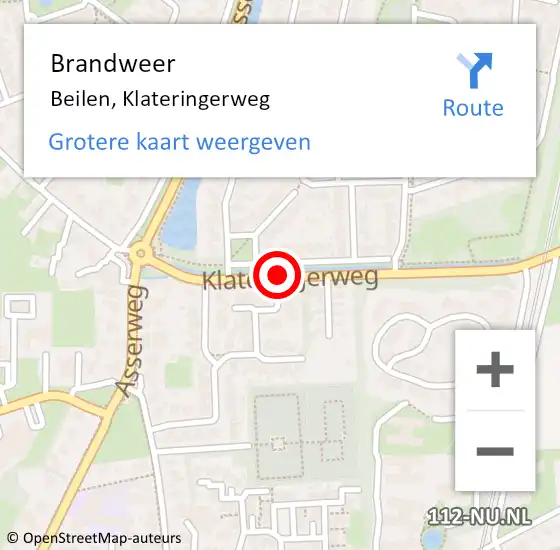 Locatie op kaart van de 112 melding: Brandweer Beilen, Klateringerweg op 27 februari 2020 17:53