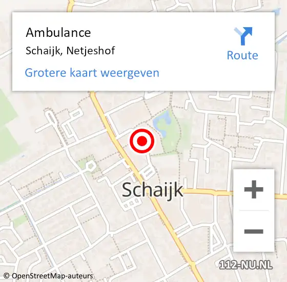 Locatie op kaart van de 112 melding: Ambulance Schaijk, Netjeshof op 27 februari 2020 18:08