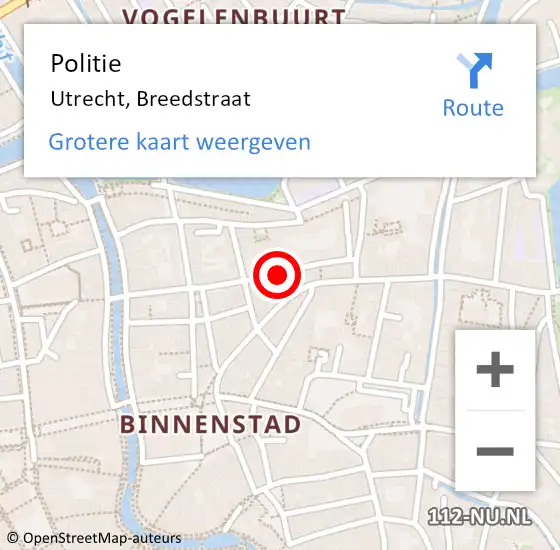 Locatie op kaart van de 112 melding: Politie Utrecht, Breedstraat op 27 februari 2020 18:27