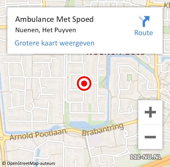 Locatie op kaart van de 112 melding: Ambulance Met Spoed Naar Nuenen, Het Puyven op 27 februari 2020 18:52