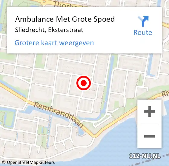 Locatie op kaart van de 112 melding: Ambulance Met Grote Spoed Naar Sliedrecht, Eksterstraat op 27 februari 2020 22:46