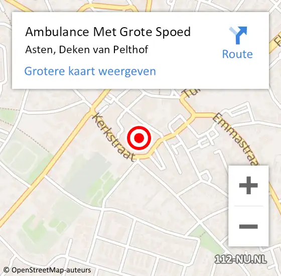 Locatie op kaart van de 112 melding: Ambulance Met Grote Spoed Naar Asten, Deken van Pelthof op 27 februari 2020 23:07