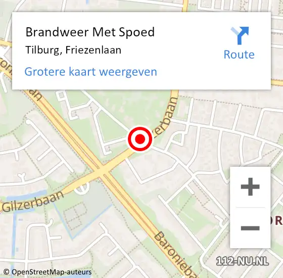 Locatie op kaart van de 112 melding: Brandweer Met Spoed Naar Tilburg, Friezenlaan op 28 februari 2020 00:33