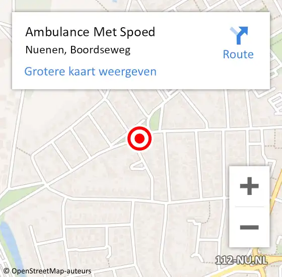 Locatie op kaart van de 112 melding: Ambulance Met Spoed Naar Nuenen, Boordseweg op 28 februari 2020 03:24