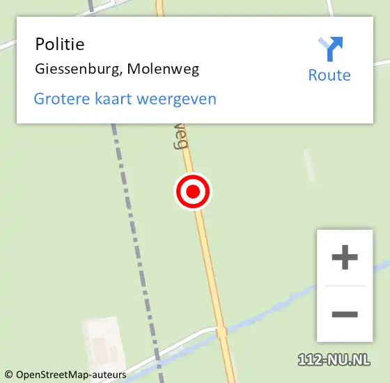 Locatie op kaart van de 112 melding: Politie Giessenburg, Molenweg op 28 februari 2020 06:43