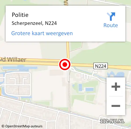 Locatie op kaart van de 112 melding: Politie Scherpenzeel, N224 op 28 februari 2020 07:15