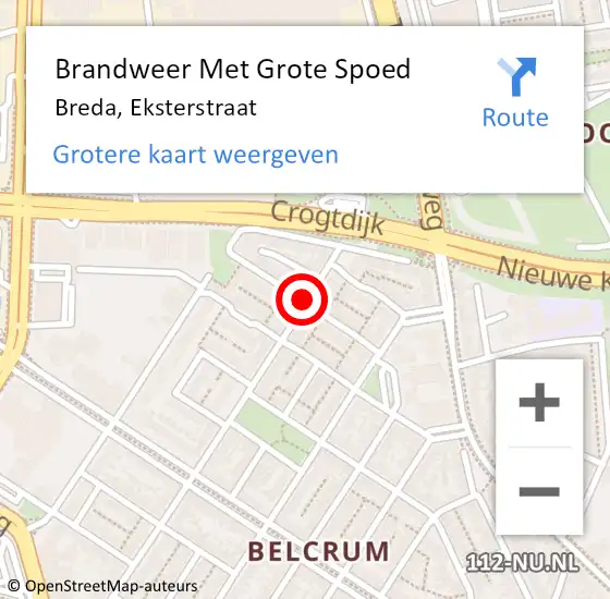 Locatie op kaart van de 112 melding: Brandweer Met Grote Spoed Naar Breda, Eksterstraat op 28 februari 2020 07:58