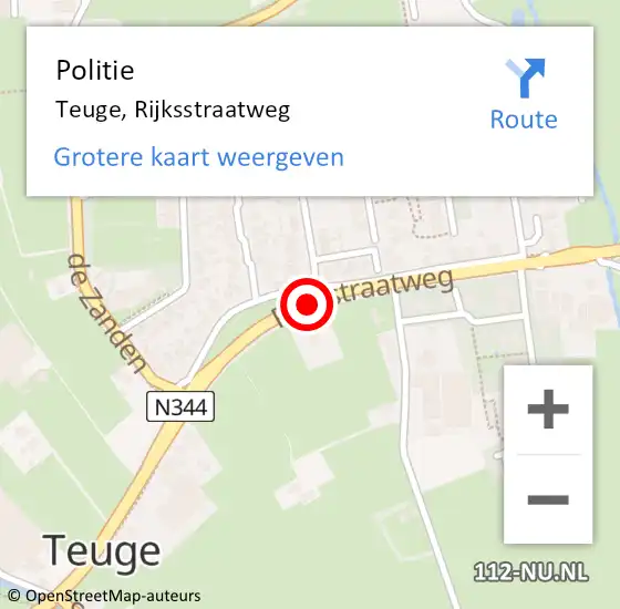 Locatie op kaart van de 112 melding: Politie Teuge, Rijksstraatweg op 28 februari 2020 08:16